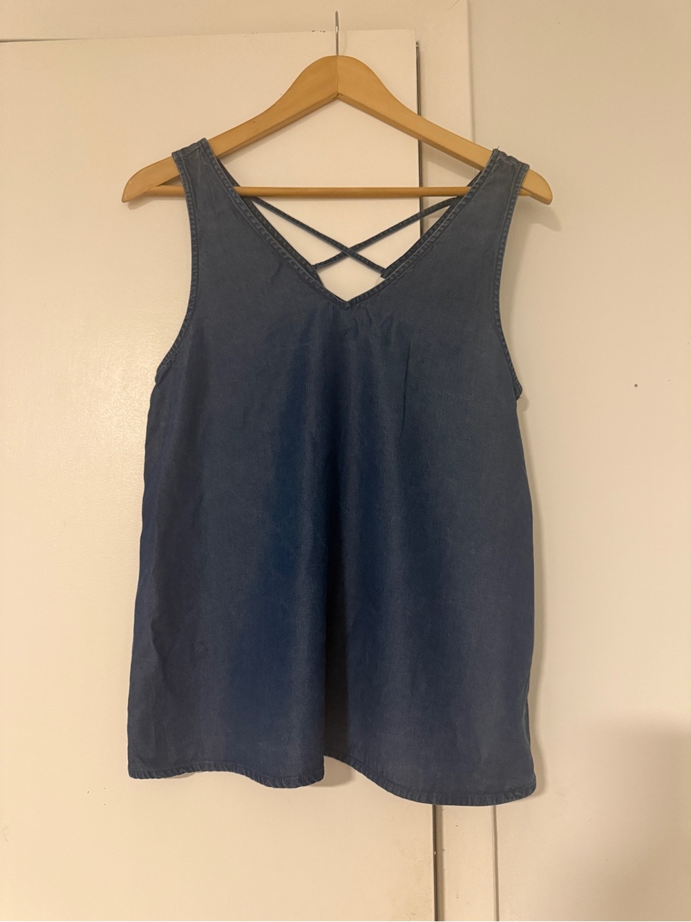GAP Denim-Look Crossback Tank - Blue
